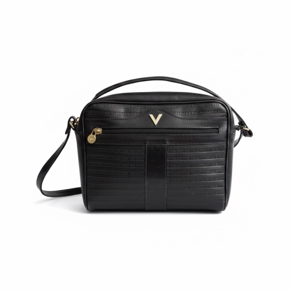 Valentino Embossed Black Leather Shoulder Crossbody - Picture 2 of 7